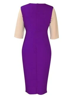 Women's Work Dress Sheath Dress Semi Formal Dress Fashion Midi Dress Patchwork Crew Neck Half Sleeve Color Block Regular Fit Black White Red Fall Winter S M L XL XXL -Tesla Style isyvmu1692948237012