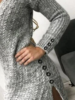 Women‘s Sweater Dress Winter Dress Bodycon Mini Dress Gray Long Sleeve Pure Color Button Fall Winter Autumn V Neck Elegant Winter Dress Fall Dress 2023 S M L XL XXL -Tesla Style itpdxs1696759489876