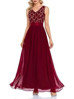 Women‘s Prom Dress Party Dress Sequin Dress Long Dress Maxi Dress Wine Sleeveless Geometric Sequins Sparkly Glitter Fall Winter Autumn V Neck Fashion Wedding Guest Evening Party Vacation 2023