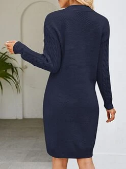 Women's Sweater Dress Winter Dress Jumper Dress Mini Dress Ruched Outdoor Street Daily Fashion Streetwear V Neck Long Sleeve 2023 Loose Fit Dark Green Purple Dark Blue Color S M L XL XXL Size -Tesla Style ivcfsi1692081738065