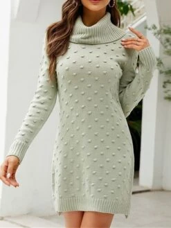 Women's Sweater Dress Winter Dress Jumper Dress Mini Dress Split Outdoor Street Daily Fashion Streetwear Turtleneck Long Sleeve 2023 Regular Fit White Green Color S M L XL Size -Tesla Style ivejcx1692081713465