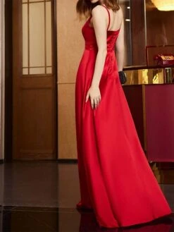 Women's Prom Dress Party Dress Satin Dress Long Dress Maxi Dress Champagne Pink Red Sleeveless Pure Color Backless Spring Fall Winter Spaghetti Strap Fashion Winter Dress Evening Party Wedding Guest -Tesla Style ivnpjb1692079365766
