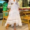 Women's White Dress Long Dress Maxi Dress White Long Sleeve Pure Color Patchwork Winter Fall Autumn V Neck Party Winter Dress Fall Dress Slim 2022 S M L XL 2 Women's White Dress Long Dress Maxi Dress White Long Sleeve Pure Color Patchwork Winter Fall Autumn V Neck Party Winter Dress Fall Dress Slim 2022 S M L XL -Tesla Style ivuvio1626055528168