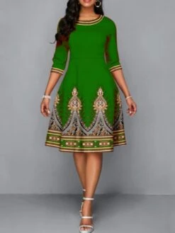 Women's Work Dress A Line Dress Fashion Office Daily Midi Dress Print Crew Neck Half Sleeve Print Regular Fit Black Yellow Red Fall Winter S M L XL XXL -Tesla Style ivvadm1697098985449