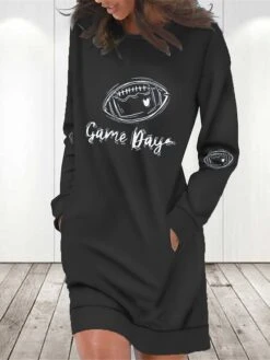 Women's Casual Dress Sweatshirt Dress Winter Dress Letter Football Pocket Print Crew Neck Mini Dress Fashion Streetwear Outdoor Daily Long Sleeve Loose Fit Black Red Blue Fall Winter S M L XL XXL