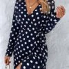 Women's Party Dress Cocktail Dress Wedding Guest Dress Mini Dress Dark Blue Long Sleeve Polka Dot Lace Up Fall Autumn V Neck Fashion Wedding Guest Vacation Fall Dress 2023 S M L XL
