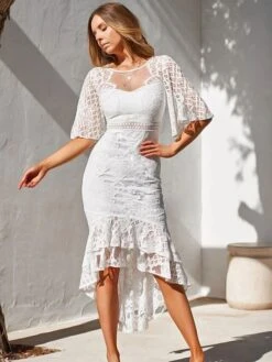 Womenâs Wedding Guest Dress Party Dress Sheath Dress Lace Midi Dress White Red Wine Dark Blue Half Sleeve Pure Color Pure Color Fall Spring Autumn Sweetheart Elegant Spring Dress 2022 S M L XL