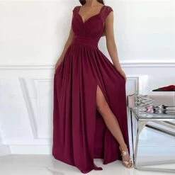 Women‘s Party Dress Homecoming Dress Swing Dress Long Dress Maxi Dress Black Purple Pink Sleeveless Pure Color Split Backless Spring Summer V Neck Evening Party 2023 S M L XL XXL -Tesla Style iwxsce1657163944005
