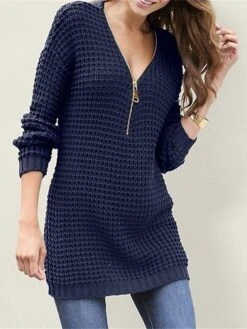 Women's Sweater Dress Jumper Dress Casual Dress Mini Dress Warm Pure Color Outdoor Casual Daily V Neck Long Sleeve Zipper 2023 Loose Fit Black White Red S M L XL XXL 3XL -Tesla Style iwzcar1692339713289