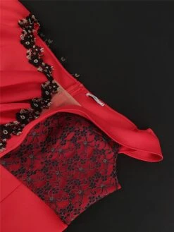 Women's Party Dress Lace Dress Cocktail Dress Midi Dress Red Short Sleeve Pure Color Lace Summer Spring Fall V Neck Fashion Wedding Guest Vacation Summer Dress 2023 S M L XL XXL 3XL 4XL -Tesla Style ixfiqs1691999412833