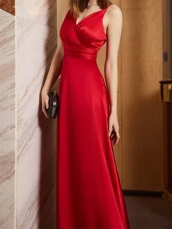 Women's Prom Dress Party Dress Satin Dress Long Dress Maxi Dress Champagne Pink Red Sleeveless Pure Color Backless Spring Fall Winter Spaghetti Strap Fashion Winter Dress Evening Party Wedding Guest -Tesla Style ixixzk1692079363249
