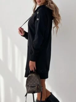 Women's Casual Dress Hoodie Dress Mini Dress Active Daily Outdoor Holiday Vacation Hoodie Pocket Solid Color Loose Fit ArmyGreen Black Blue S M L XL XXL -Tesla Style ixmuag1695644522546