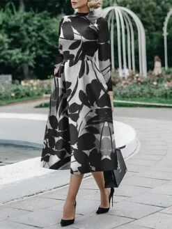 Women's Sheath Dress Midi Dress Midi Dress Black White Red Long Sleeve Floral Ruched Fall Winter Autumn Shirt Collar Stylish Winter Dress Fall Dress 2023 S M L XL XXL 3XL -Tesla Style ixuqbk1664281792366