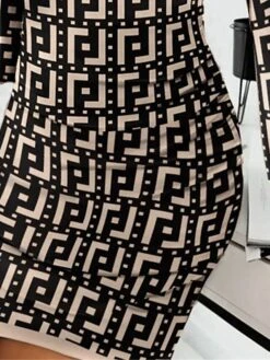 Women's Party Dress Cocktail Dress Bodycon Mini Dress Black Long Sleeve Plaid Ruched Fall Winter Autumn V Neck Fashion Winter Dress Wedding Guest Birthday 2023 S M L XL XXL 3XL -Tesla Style iycppu1697533137438