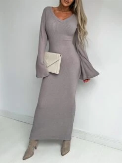Women‘s Sweater Dress Winter Dress Jumper Dress Long Dress Maxi Dress Active Pure Color Outdoor Casual Holiday Vacation V Neck Long Sleeve 2023 Loose Fit Black White Gray S M L XL XXL 3XL