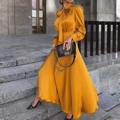 Women‘s Party Dress Wedding Guest Dress Satin Dress Swing Dress Long Dress Maxi Dress Black Yellow Red Long Sleeve Pure Color Lace Up Fall Autumn Stand Collar Modern Winter Dress 2023 S M L XL XXL 10 Women‘s Party Dress Wedding Guest Dress Satin Dress Swing Dress Long Dress Maxi Dress Black Yellow Red Long Sleeve Pure Color Lace Up Fall Autumn Stand Collar Modern Winter Dress 2023 S M L XL XXL -Tesla Style iymaqu1647321890727