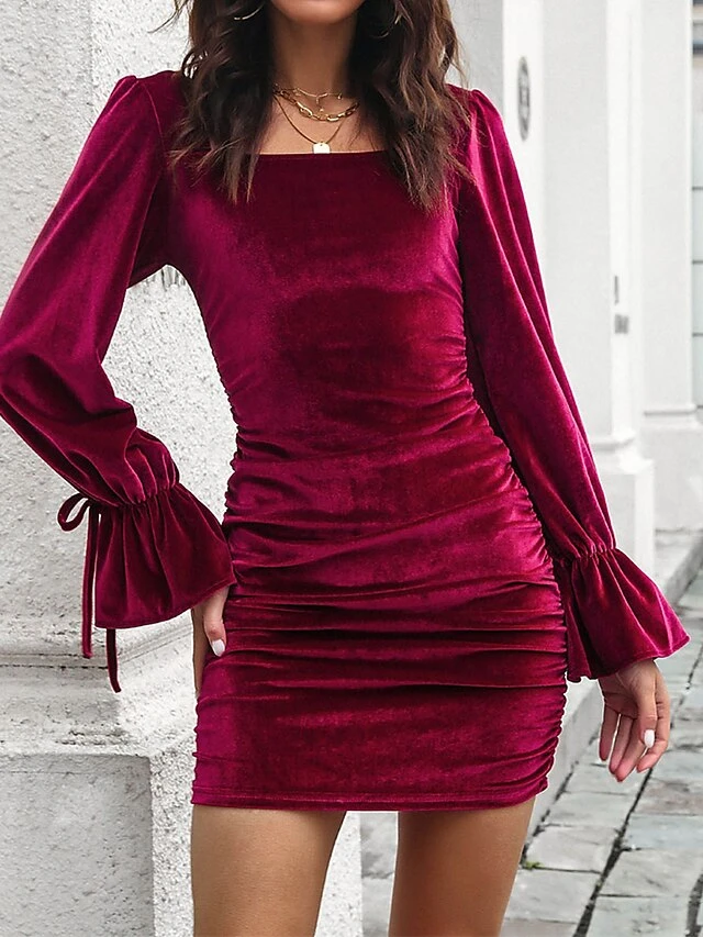 Women's Party Dress Velvet Dress Homecoming Dress Mini Dress Black Pink Wine Long Sleeve Pure Color Ruched Fall Winter Autumn Square Neck Fashion Winter Dress Vacation Fall Dress 2023 S M L XL 9 Women's Party Dress Velvet Dress Homecoming Dress Mini Dress Black Pink Wine Long Sleeve Pure Color Ruched Fall Winter Autumn Square Neck Fashion Winter Dress Vacation Fall Dress 2023 S M L XL - Image 7