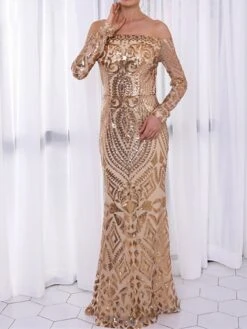 Women‘s Prom Dress Party Dress Sequin Dress Long Dress Maxi Dress Black White Wine Long Sleeve Pure Color Sparkly Glitter Sequins Spring Fall Winter Off Shoulder Fashion Winter Dress Wedding -Tesla Style iyypvi1692872427849