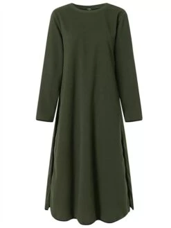 Women's Casual Dress Sweatshirt Dress Midi Dress Active Fashion Outdoor Going Out Weekend Crew Neck Pure Color Regular Fit ArmyGreen Black Dark Gray S M L XL XXL -Tesla Style iyzszj1696926229229