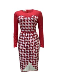 Women's Work Dress Casual Dress Sheath Dress Fashion Office Daily Workfashion Midi Dress Split Print Crew Neck Long Sleeve Houndstooth Regular Fit Red Blue Fall Winter S M L XL XXL 14 Women's Work Dress Casual Dress Sheath Dress Fashion Office Daily Workfashion Midi Dress Split Print Crew Neck Long Sleeve Houndstooth Regular Fit Red Blue Fall Winter S M L XL XXL -Tesla Style izdlqt1695645174987