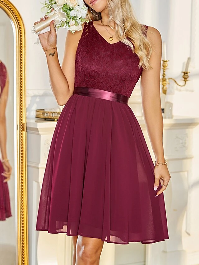 Women's Party Dress Lace Dress Cocktail Dress Midi Dress Pink Wine Navy Blue Sleeveless Pure Color Lace Spring Fall Winter V Neck Fashion Winter Dress Wedding Guest Vacation 2023 S M L XL XXL 5 Women's Party Dress Lace Dress Cocktail Dress Midi Dress Pink Wine Navy Blue Sleeveless Pure Color Lace Spring Fall Winter V Neck Fashion Winter Dress Wedding Guest Vacation 2023 S M L XL XXL - Image 3