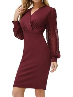 Women's Work Dress Sheath Dress Black Dress Fashion Winter Dress Office Daily Midi Dress Ruched V Neck Long Sleeve Plain Regular Fit Black Wine Dark Blue Fall Winter S M L XL 15 Women's Work Dress Sheath Dress Black Dress Fashion Winter Dress Office Daily Midi Dress Ruched V Neck Long Sleeve Plain Regular Fit Black Wine Dark Blue Fall Winter S M L XL -Tesla Style jaaemy1695030993420