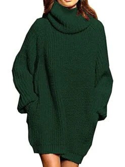 Women‘s Sweater Dress Winter Dress Burnt Orange Dress Wine Red Green Black Blue Khaki Orange Brown Gray White Long Sleeve Pure Color Winter Fall Turtleneck Casual Fit S M L XL -Tesla Style jaguha1617254928711