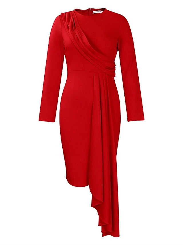 Women's Party Dress Cocktail Dress Wedding Guest Dress Midi Dress White Yellow Red Long Sleeve Pure Color Ruched Spring Fall Winter Crew Neck Fashion Winter Dress Wedding Guest Vacation 2023 S M L XL 13 Women's Party Dress Cocktail Dress Wedding Guest Dress Midi Dress White Yellow Red Long Sleeve Pure Color Ruched Spring Fall Winter Crew Neck Fashion Winter Dress Wedding Guest Vacation 2023 S M L XL - Image 11