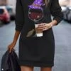 Women's Halloween Dress Casual Dress Sweatshirt Dress Mini Dress Warm Daily Outdoor Holiday Crew Neck Print Animal Pumpkin Print Loose Fit Black Yellow Red S M L XL XXL