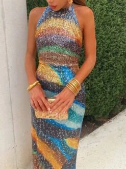 Women‘s Prom Dress Party Dress Homecoming Dress Sequin Dress Long Dress Maxi Dress Blue Purple Sleeveless Ombre Sequins Sparkly Glitter Spring Fall Winter Spaghetti Strap Fashion Wedding Guest -Tesla Style jbqamp1693983149007