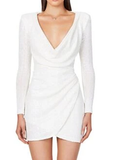 Women's Party Dress Sequin Dress Bodycon Mini Dress Black White Champagne Long Sleeve Pure Color Sequins Fall Winter V Neck Fashion Party Winter Dress Fall Dress 2023 S M L XL