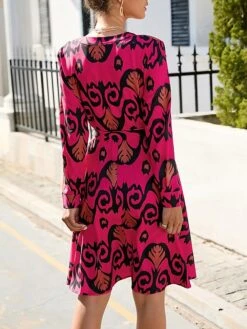 Women's Work Dress Semi Formal Dress A Line Dress Fashion Mini Dress Lace Up Button V Neck Long Sleeve Leopard Color Block Regular Fit Black White Red Fall S M L XL XXL -Tesla Style jbyxba1693300578385