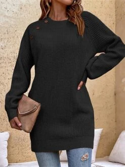 Women's Sweater Dress Winter Dress Jumper Dress Mini Dress Button Daily Date Going Out Active Fashion Crew Neck Long Sleeve 2023 Loose Fit Black Pink Color S M L XL Size -Tesla Style jcppco1692858951305