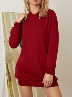 Women's Casual Dress Hoodie Dress Midi Dress Fashion Daily Outdoor Vacation Going Out Hoodie Pocket Solid Color Loose Fit Black White Red S M L XL XXL -Tesla Style jdryka1697023559896