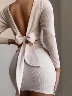 Women‘s Sweater Dress Winter Dress Sheath Dress Mini Dress Black White Pink Long Sleeve Pure Color Backless Spring Fall Winter Crew Neck Fashion Winter Dress Vacation Fall Dress 2023 S M L XL XXL -Tesla Style jdubxc1632727876445