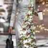 Women's Christmas Work Dress Casual Dress Semi Formal Dress Fashion Winter Dress Daily Midi Dress Print Crew Neck Long Sleeve Santa Claus Snowman Slim White Wine Blue Fall Winter S M L XL XXL -Tesla Style jdyjso1695363862722