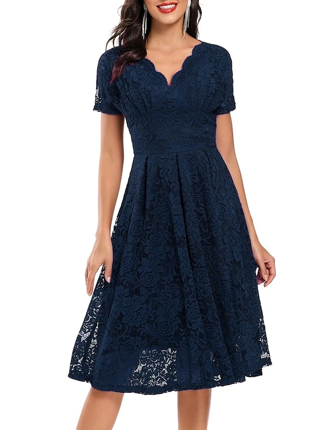 Women's Party Dress Lace Dress Homecoming Dress Midi Dress Black Pink Wine Short Sleeve Pure Color Lace Summer Spring Fall V Neck Fashion Evening Party Wedding Guest Fall Dress 2023 S M L XL 3 Women's Party Dress Lace Dress Homecoming Dress Midi Dress Black Pink Wine Short Sleeve Pure Color Lace Summer Spring Fall V Neck Fashion Evening Party Wedding Guest Fall Dress 2023 S M L XL