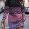 Women's Sweatshirt Dress Casual Dress Mini Dress Warm Fashion Outdoor Vacation Going Out Crew Neck Print Striped Regular Fit Purple Brown Green S M L XL XXL -Tesla Style jfyjmw1697633720217