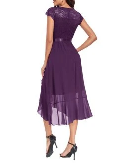 Women's Party Dress Lace Dress Cocktail Dress Midi Dress Black Wine Navy Blue Short Sleeve Pure Color Lace Spring Fall Winter V Neck Fashion Winter Dress Wedding Guest Vacation 2023 S M L XL XXL -Tesla Style jgafkg1692179105305