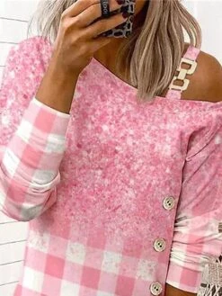 Women's Party Dress Cocktail Dress Wedding Guest Dress Mini Dress Pink Long Sleeve Plaid Button Spring Fall Winter V Neck Fashion Winter Dress Wedding Guest Vacation 2023 S M L XL XXL 3XL -Tesla Style jgdgjz1692166900650