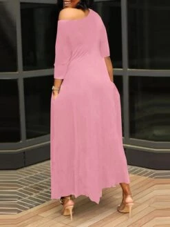 Women's Work Dress Black Dress White Dress Fashion Long Dress Maxi Dress Ruched Pocket One Shoulder 3/4 Length Sleeve Plain Regular Fit Black White Pink Fall S M L XL XXL -Tesla Style jgkywp1693203373533