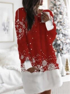 Women's Christmas Hoodie Dress Winter Dress Mini Dress Green Light Red Fuchsia Red Gray White Long Sleeve Plaid Elk Snowflake Pocket Print Winter Fall Hooded Casual Loose Fit 2022 S M L XL XXL 3XL -Tesla Style jhuzvc1666927867855