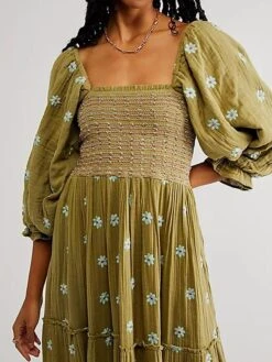 Women's Work Dress Casual Dress Swing Dress Fashion Winter Dress Daily Flared Sleeve Long Dress Maxi Dress Ruched Print Square Neck 3/4 Length Sleeve Floral Loose Fit Black Pink Royal Blue Fall Winter -Tesla Style jjhrko1695645218589