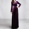 Women's Party Dress Velvet Dress Long Dress Maxi Dress Wine Black Purple Long Sleeve Pure Color Ruched Winter Fall Autumn V Neck Fashion Party Winter Dress Fall Dress 2023 S M L XL XXL XXXL -Tesla Style jjobsw1648716823716