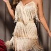 Women‘s Christmas Party Dress Fringe Dress Sequin Dress Homecoming Dress Mini Dress Champagne Green Sleeveless Pure Color Sparkly Glitter Sequins Spring Fall Winter Spaghetti Strap Wedding Guest -Tesla Style jkmjnj1692685943749
