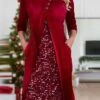 Women's Velvet Dress Party Dress Sequin Dress Midi Dress Wine 3/4 Length Sleeve Pure Color Sequins Spring Fall Winter Crew Neck Fashion Winter Dress Christmas Wedding Guest 2023 S M L XL XXL 3XL -Tesla Style jldnxf1697797261976