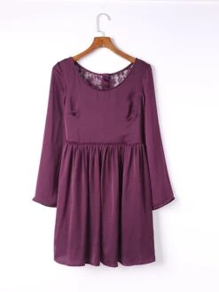 Women's Work Dress Casual Dress Sheath Dress Fashion Winter Dress Daily Mini Dress Lace Ruched Crew Neck Long Sleeve Plain Regular Fit Purple Fall Winter S M L XL -Tesla Style jleytc1695636093890