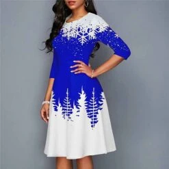 Women's Christmas Work Dress Swing DressKnee Length Dress Green Blue Purple Yellow Red Black 3/4 Length Sleeve Santa Claus Tree Snowflake Print Fall Winter Crew Neck Elegant Modern 2022 S -Tesla Style jmblnh1665293380169