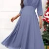Women's Prom Dress Party Dress Wedding Guest Dress Long Dress Maxi Dress Blue 3/4 Length Sleeve Pure Color Lace Spring Fall Winter V Neck Fashion Wedding Guest Evening Party 2023 S M L XL XXL 3XL -Tesla Style jmhplr1696935120676