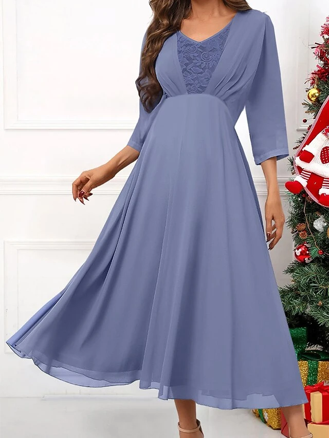 Women's Prom Dress Party Dress Wedding Guest Dress Long Dress Maxi Dress Blue 3/4 Length Sleeve Pure Color Lace Spring Fall Winter V Neck Fashion Wedding Guest Evening Party 2023 S M L XL XXL 3XL 3 Women's Prom Dress Party Dress Wedding Guest Dress Long Dress Maxi Dress Blue 3/4 Length Sleeve Pure Color Lace Spring Fall Winter V Neck Fashion Wedding Guest Evening Party 2023 S M L XL XXL 3XL
